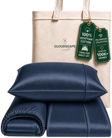 CLOUDSCAPE Millennium Series Egyptian Cotton Sheets Twin Size, DarkDenim