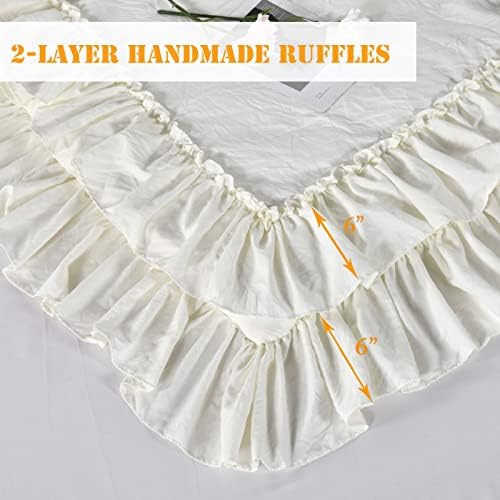 Masaca Shabby King Size Comforter Set, Farmhouse Ivory Bedding Ruffled Comforter Set King,Lightweight Vintage Rustic Bedding 3 Pcs (1 Shabby Comforter and 2 Pillowcases)