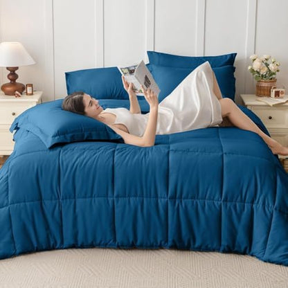JOLLYVOGUE Twin Comforter Set, Ultra-Soft Bed in a Bag Twin Size 5 Pieces, Oeko-TEX Certified Bedding Set with Down Alternative Comforter, Sheets, Pillowcases & Shams, Teal