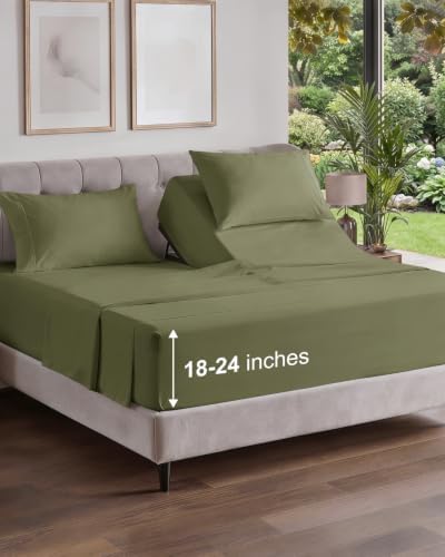 Flex Top Split Head King Sheet Set - 4 Piece Extra Deep Sheets - Sage Green