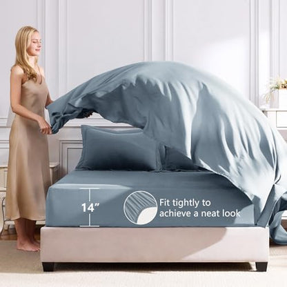 CozyLux Super King Plus Comforter Set 128"x120", 7 Piece, Dusty Blue