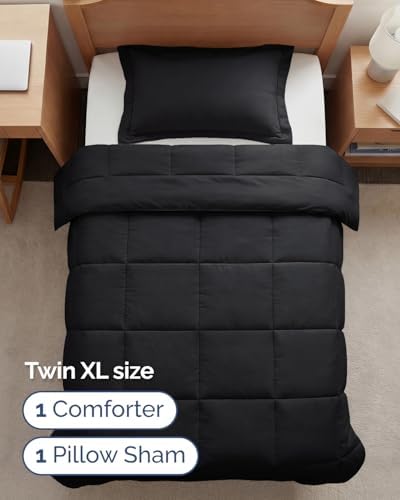 Twin XL Comforter Set - Black Bedding for All Seasons - 2 Piece Bed Set