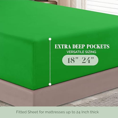 Elegant Comfort 1500 Premium Hotel Quality 18-24 Inches Deep - Extra Deep Pocket Single Fitted Sheet for High Mattress, Luxury and Softest, Smart Pocket - Wrinkle Free, King, Emerald Green