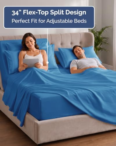 Extra Deep Flex Top Split Head King Sheet Set - 6pc Sheets - Denim Blue
