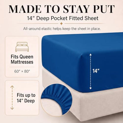 CozyLux Queen Comforter Set Classic Blue, 7 Pieces Bed in a Bag