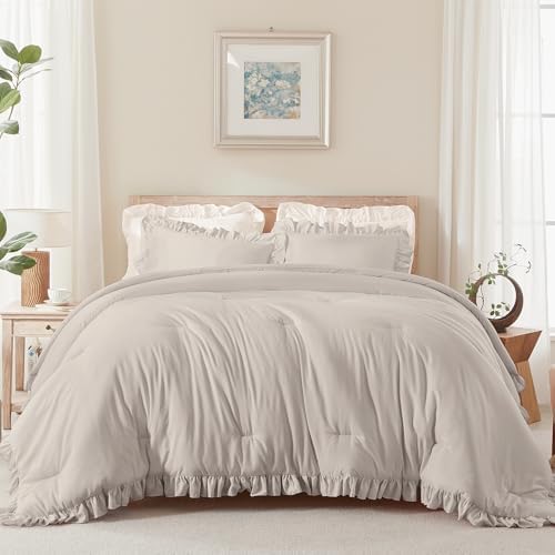 Andency Linen California King Comforter Set, 3 Pieces Shabby Chic Bedding