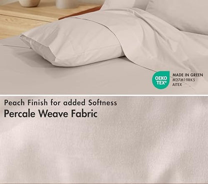 RUVANTI 100% Cotton Twin XL Sheets, Percale Weave Twin XL Set, Soft Beige