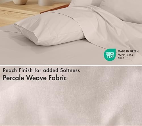 RUVANTI 100% Cotton Twin Sheets, Percale Weave Twin Sheet Set, Soft Beige