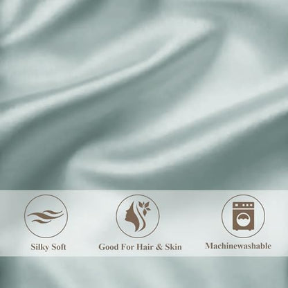 Vielit Standard Satin Pillowcase for Hair 2pc,Similar to Silk Pillow Cases,Easier Care Than Silk Pillowcase,Gifts for Women Men,Sage Green,20x26 & Envelope Closure and 2 Satin Scrunchies