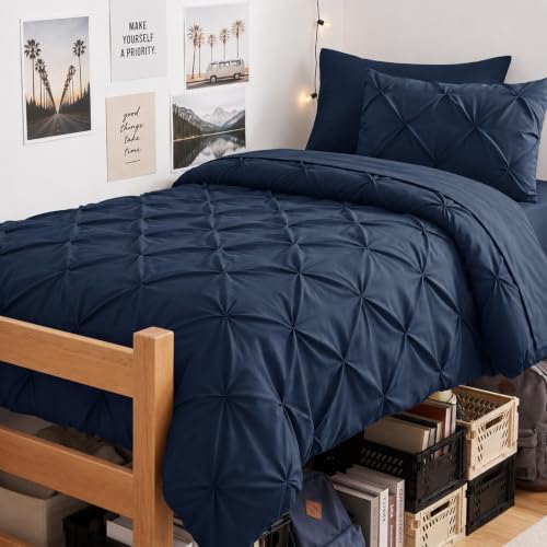 CozyLux Twin XL Comforter Set Navy, 5 Pieces Pintuck Bed in a Bag