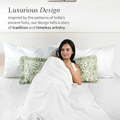 CPC Block Print Meadow Vine Ruffle Cotton Lumbar Pillow Cover 14x36 inch