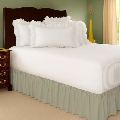 Mattress-Homes Ruffled Bed Skirt Split Corners with Platform, Tailored Fit Wrinkle Free Ultra-Soft Microfiber Dust Ruffle, Upto 14" Drop, Twin, Sage