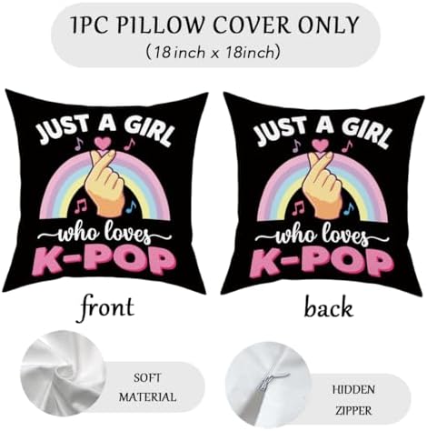 K-pop Decor, Just a Girl Who Loves K-pop Room Decor, Rustic Anime Lovers Throw Girls K-pop Gifts Pillow Covers for Living Room Home Girl Bedroom Decoration Gifts-Rainbow