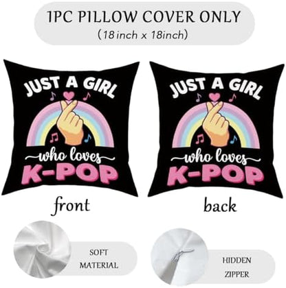 K-pop Decor, Just a Girl Who Loves K-pop Room Decor, Rustic Anime Lovers Throw Girls K-pop Gifts Pillow Covers for Living Room Home Girl Bedroom Decoration Gifts-Rainbow