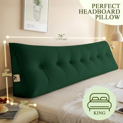 DANGHOOGY Headboard Pillow King, Large Triangular Wedge Headboard Pillow for Reading and Resting, Backrest Positioning Support Pillow with Removable Cover (Green)