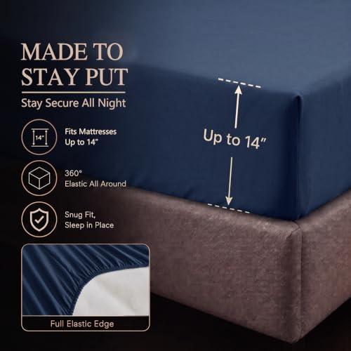 CozyLux Oversized Queen Comforter Set Navy, 7 Pieces Pintuck Bed in a Bag
