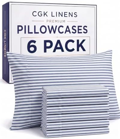 King Standard Pillow Cases Set of 6 - Soft Pillowcase Covers - Blue Stripes
