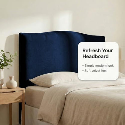 WOMACO Velvet Bed Headboard Slipcover Protector Stretch Solid Color Dustproof Cover for Bedroom Decor (Dark Blue, 71" - 90")
