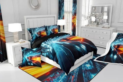 Boys Race Car Bedding Set,Neon Racing Cars Toddler Size Comforter Set for Boys Kids Para Niños,Orange Blue Sports Gaming Comforter for Teens,Cool Sci-Fi Extreme Sports Speed Car Quilt for Room Decor