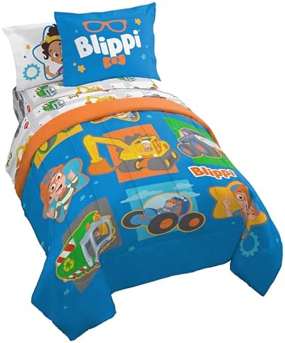 Blippi Full Comforter Set 7 Piece Kids Toddler Bedding for Boys, Blue