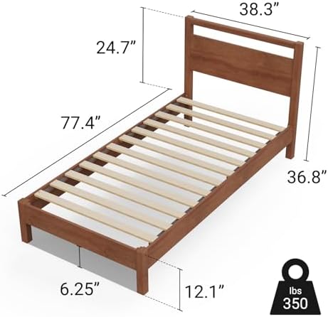LIFEMENT Signature Wood Platform Bed Frame with Headboard, Essential, Noise Free, Under Bed Storage, No Box Spring Needed, Easy Assembly (Cherry, Twin)