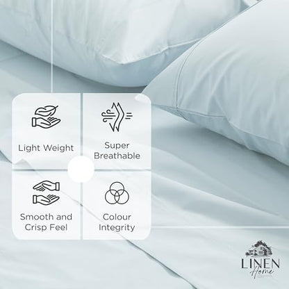 Linen Home 100% Cotton Percale Fitted Sheet only, Full Size, Blue Duck Egg