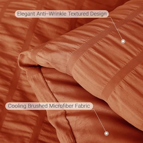 MUXHOMO 5 Pieces Twin Comforter Set, Seersucker Bed in a Bag Twin Size, All Season Luxury Bedding Set with Comforter, Flat Sheet, Fitted Sheet, Pillowcase & Sham, Burnt Orange