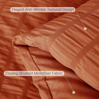 MUXHOMO 5 Pieces Twin XL Comforter Set, Seersucker Bed in a Bag Twin XL Size, All Season Luxury Bedding Set with Comforter, Flat Sheet, Fitted Sheet, Pillowcase & Sham, Burnt Orange