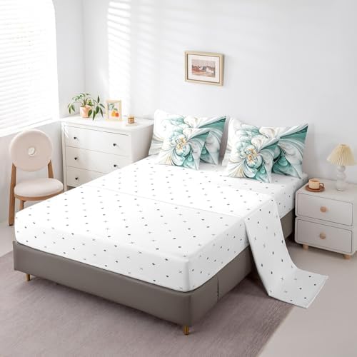 Erosebridal Marble Texture Comforter Set Twin Size,Abstract Mable Floral Bedding Set for Kids Teens,Green Tie Dye (Comforter+Fitted+Flat Sheet+2 Pillowcases+2 Throw Pillow Covers) 7 Pieces Bed Set