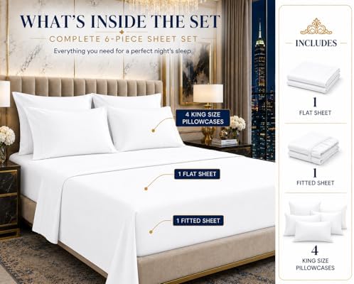 100% Egyptian Cotton Cal King Sheets Deep Pocket Fits 16" Mattress-White