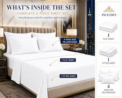 100% Egyptian Cotton Cal King Sheets Deep Pocket Fits 16" Mattress-White