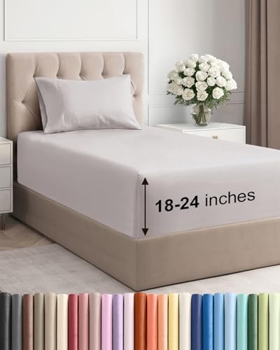 Extra Deep Twin Sheet Set - 3 Piece Breathable Cooling Sheets - Light Grey