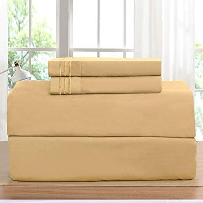 Elegant Comfort Luxurious 4-Piece Bed Sheet Set - 1500 Premium Hotel Quality Microfiber - Deep Pocket, Wrinkle and Fade Resistant, California King, Camel/Gold