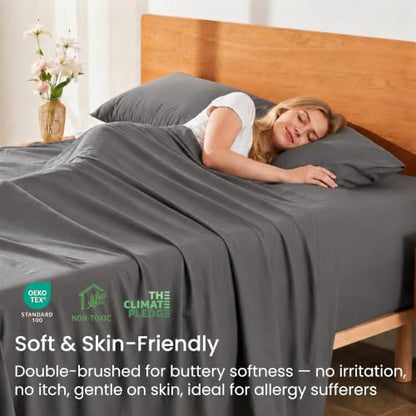 GOKOTTA 3 Piece Twin Sheet Set - Soft, Breathable & Cozy - Dark Grey