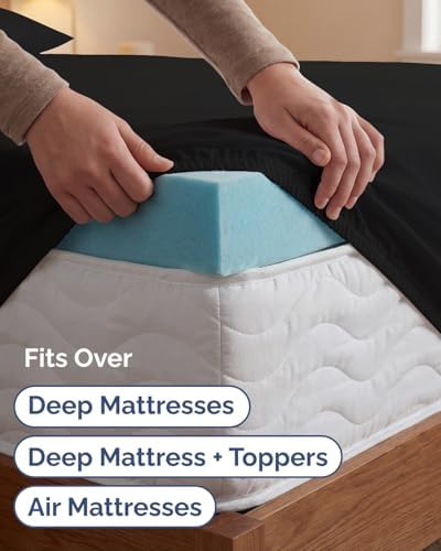 Extra Deep Twin XL Sheet Set - 3 Piece College Dorm Room - Black