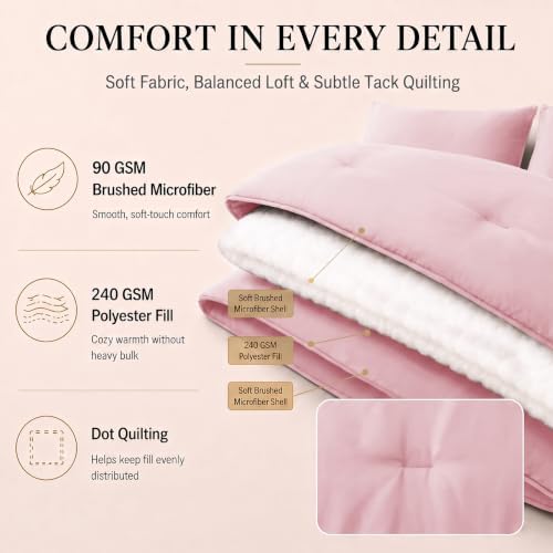 CozyLux Queen Comforter Set Pink, 7 Pieces Bed in a Bag