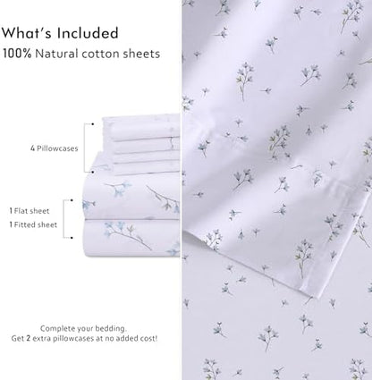 RUVANTI 100% Cotton Full Sheet Set, Percale Full Size Sheets, Burgeon