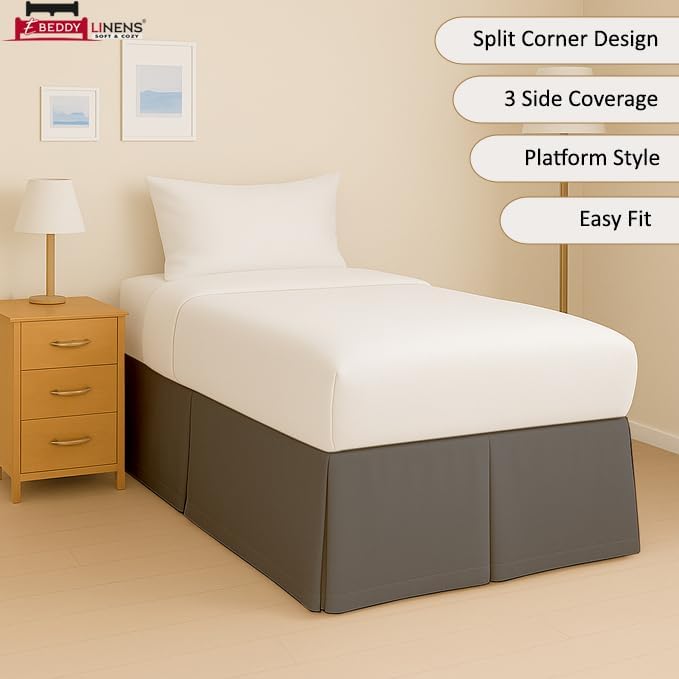 eBeddy Linens Split Corner Dorm Bed Skirt Twin XL – 42 Inch Drop, 100% Microfiber, Extra Long Bed Skirt for College Dorm, Platform Style, Dark Grey Solid, Hidden Storage Solution, Easy Fit