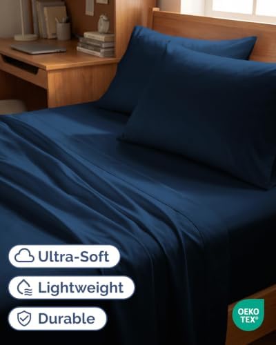 Twin 4 Piece Bed Sheet Set - Comfy, Breathable & Cooling Sheets - Dark Blue