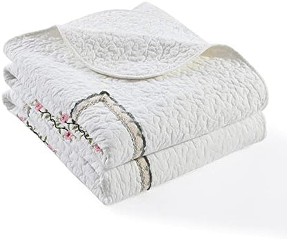 MarCielo 3-Piece 100% Cotton Oversized Bedspread Lightweight Quilt Coverlet Embroidery Farmhouse Bedding Set (Sakura White, Oversized Queen (100"x106"))