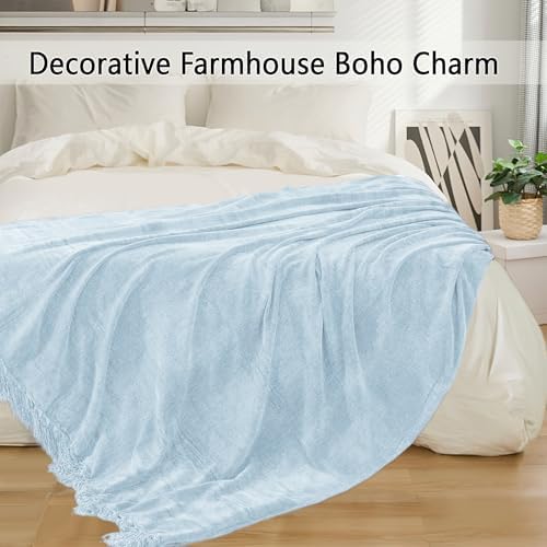 Chenille Throw Blanket for Couch 60" x 80" Twin, Light Blue