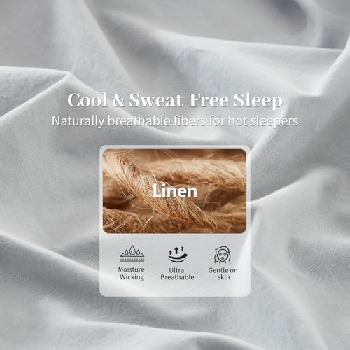 MEISHANG 100% French Linen Sheets California King,6 Pcs,18-24" Deep Pocket