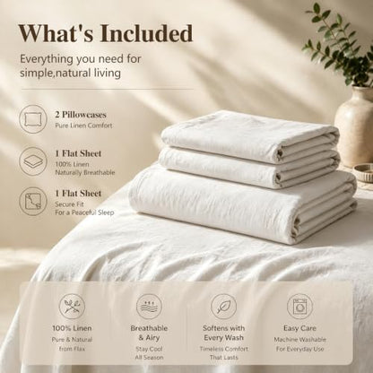 MEISHANG 100% French Linen Sheets Queen,4 Pcs,18-24" Extra Deep Pocket