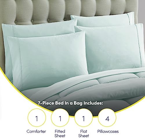 Sweet Home Collection RV Short Queen Comforter Set for RV Camper - Comforter Set with Fitted & Flat Sheet, 4 Pillowcases - Tailored for RV Short Queen Beds - Cozy Essentials for Your RV Bedroom, Aqua