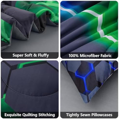 6Pcs Gamer Comforter Set with Sheets for Boys Girls Kids Teens, Colorful Gaming Themed Bed in A Bag Queen Size, Black 3D Video Game Controller Bedroom Decor Bedding Set