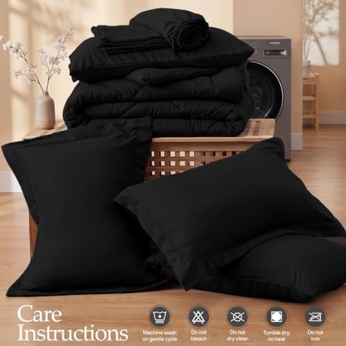 Utopia Bedding Comforter Set Full, Bed in a Bag 7 Piece, Black