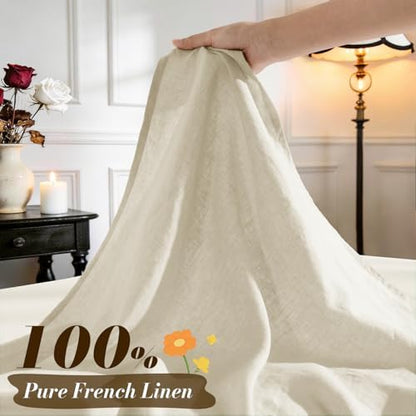 SONORO KATE 100% French Linen King Size Sheets Set,Natural Flax Bedding