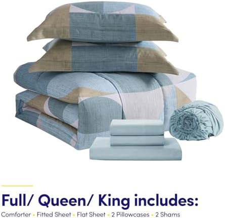 Geometric Comforter Set Full Size with Sheets Bed in a Bag – Deep Pocket Fitted Sheet with Elastic Corners, Cozy Comforter, Pillowcases & Shams – Soft Microfiber All Season Bedding – Machine Washable