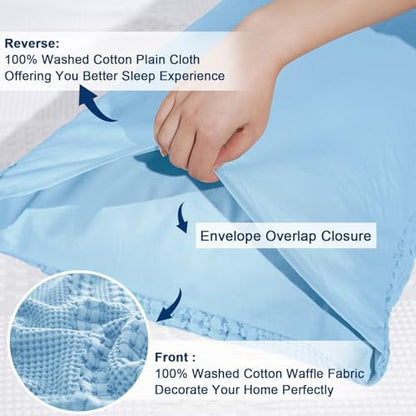 PHF Cotton Waffle Pillow Shams Standard Size 20" x 26", Sky Blue, No Insert