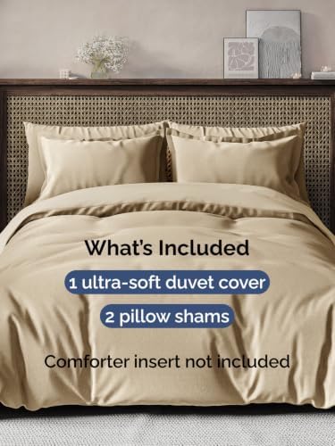 Duvet Cover King Size - 3 Piece with Zipper Closure - Heathered Tan
